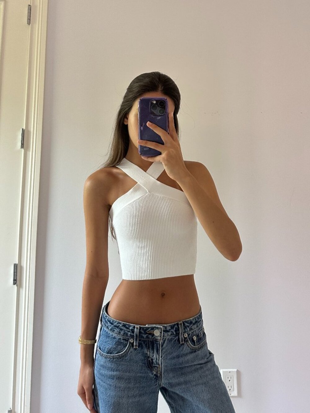 Aritzia White Cross Halter Knit Top